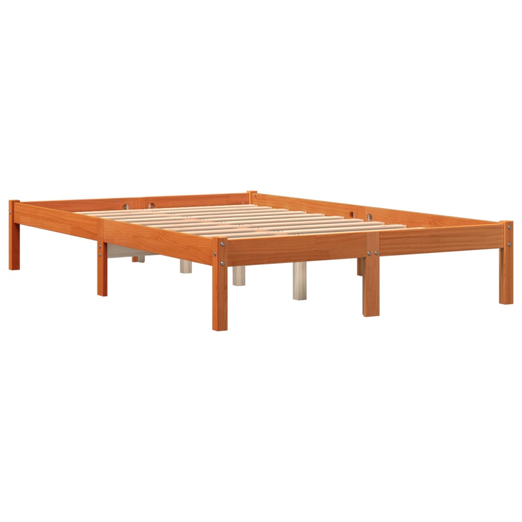 Bed Frame without Mattress Wax Brown 135x190 cm Double Solid Wood Pine